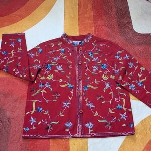 Vintage BFA Classics Embroidered Red Floral Women's Jacket, Petite Med Artsy